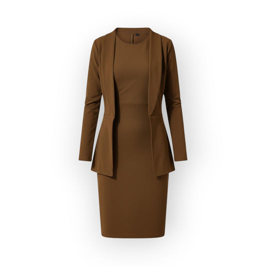 Chic Brown Blazer Dress Set – Effortlessly Sophisticated