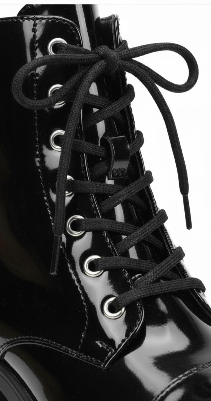 Glossy Black Chunky Lace-Up Boots